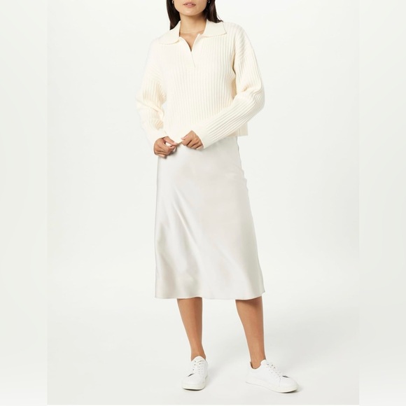 The Drop Women's Marcy Ribbed Polo Pullover Cropped V-neck Top Sweater Size XL - Picture 4 of 10